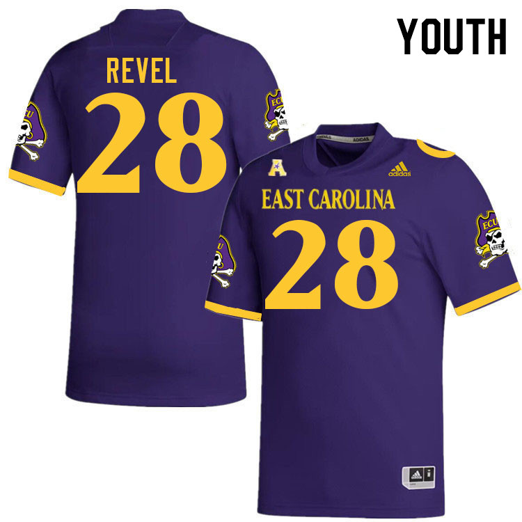 Youth #28 Shavon Revel ECU Pirates 2023 College Football Jerseys Stitched-Purple